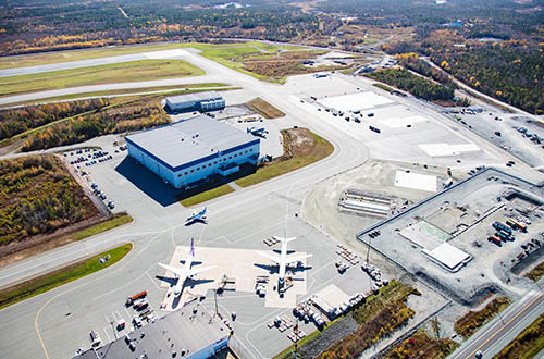 Exterior overhead photo of the airport runway
